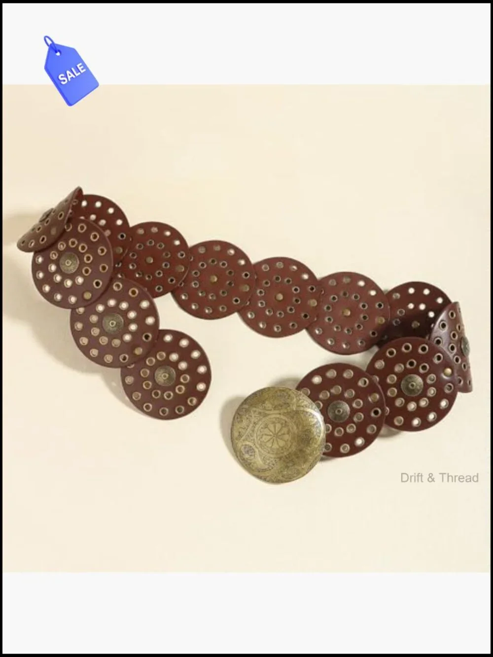 Vintage Western Wide Disc Belt for Women - Chunky Hollow Concho Punk Waist Belt